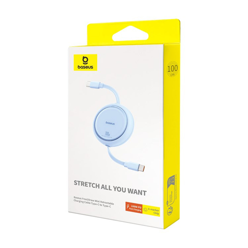Baseus - Data Cable Free2Draw Mini (P10364500311-00) - Type-C to Type-C, 100W, 1m, Retractable - Galaxy Blue