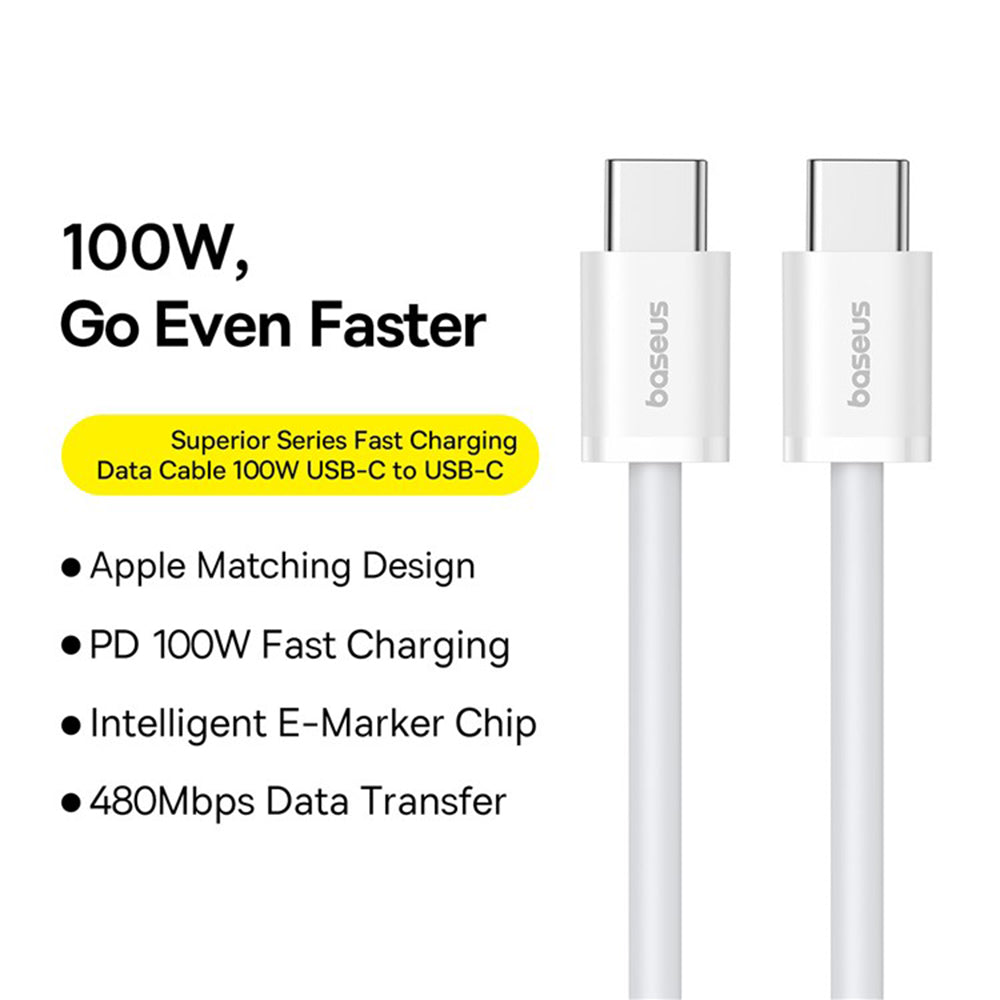Baseus - Data Cable (P10365200211-04) - Type-C to Type-C, 100W, 2m - Moon White