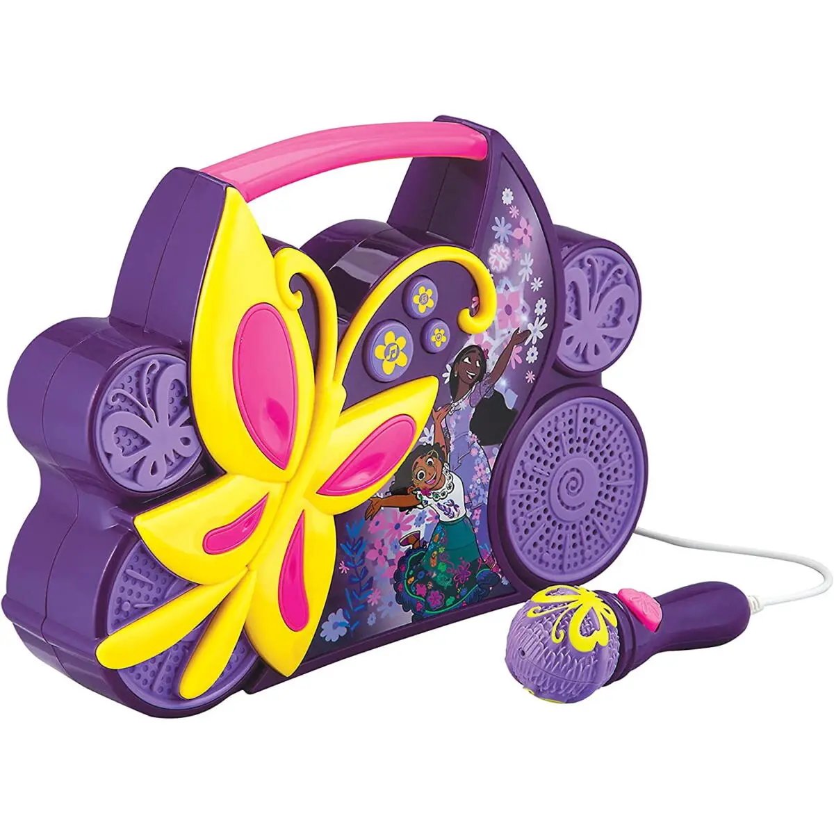eKids Encanto Boombox Karaoke & Ενσύρματο Μικρόφωνο για παιδιά με ενσωματωμένη μουσική, φωτισμό, Sound Effects (EN-115) (Κίτρινο/Μωβ/Ροζ) – PhoneBazaar
