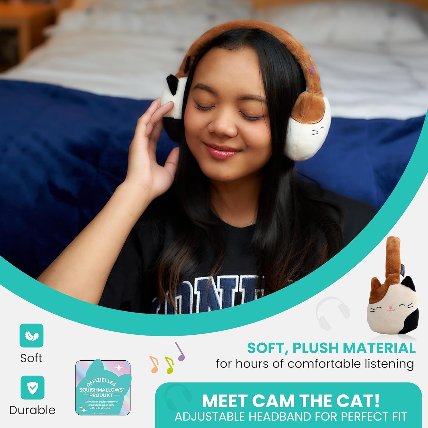 Lazerbuilt Squishmallows Cam the Cat – Λούτρινα Ασύρματα Παιδικά Ακουστικά με Μικρόφωνο