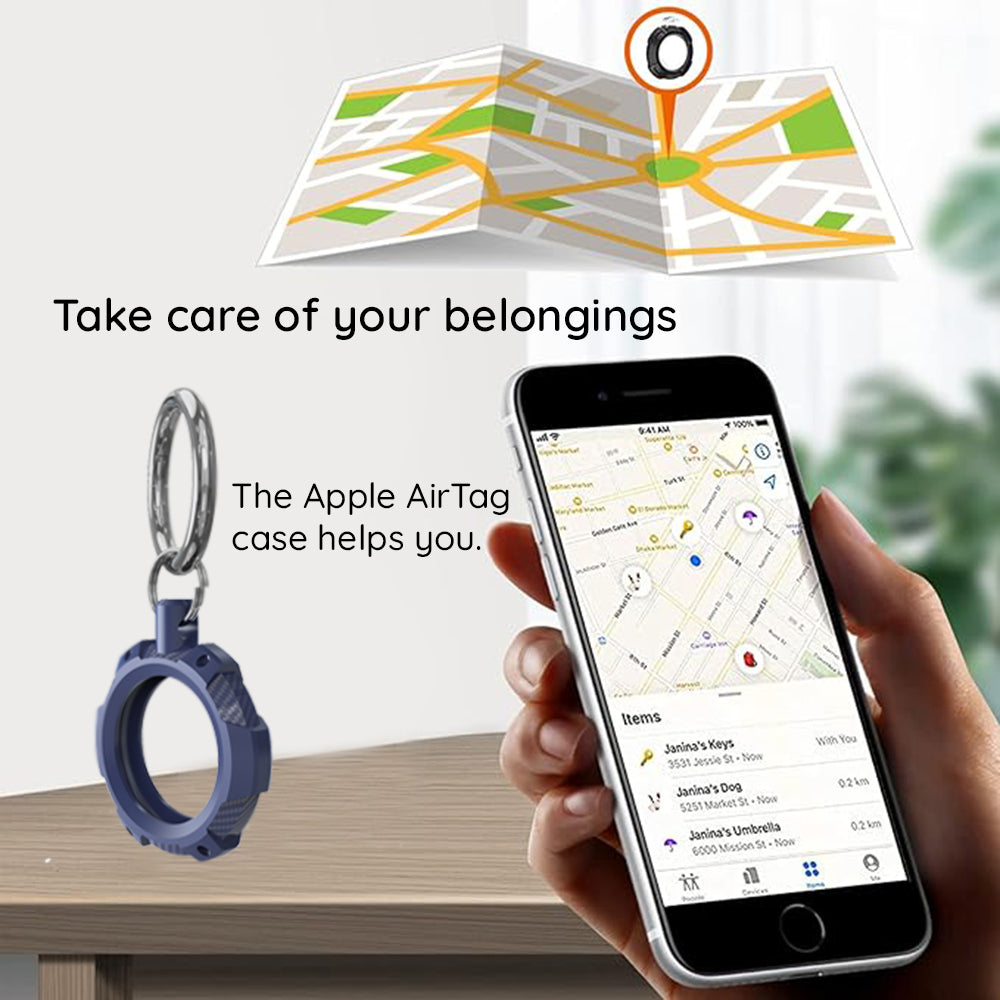 Techsuit - Rugged Armor Pro Secure Holder (RSH1) - Apple AirTag Case, with Metal Ring - Black