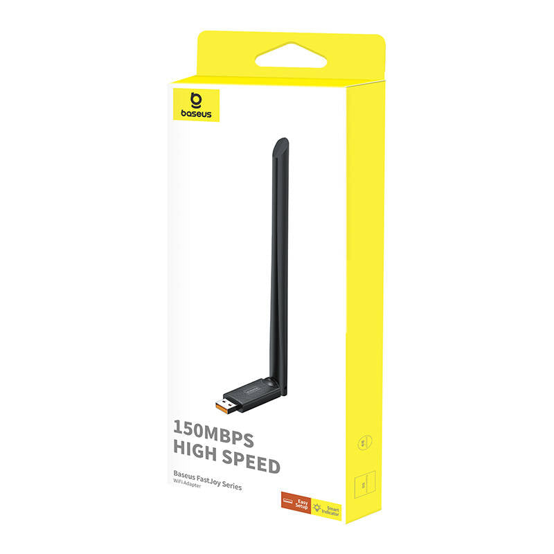 Baseus - Adapter Wi-Fi with Antenna FastJoy (B01317600111-00) - USB 2.0, 150Mbps, Windows/Linux - Black