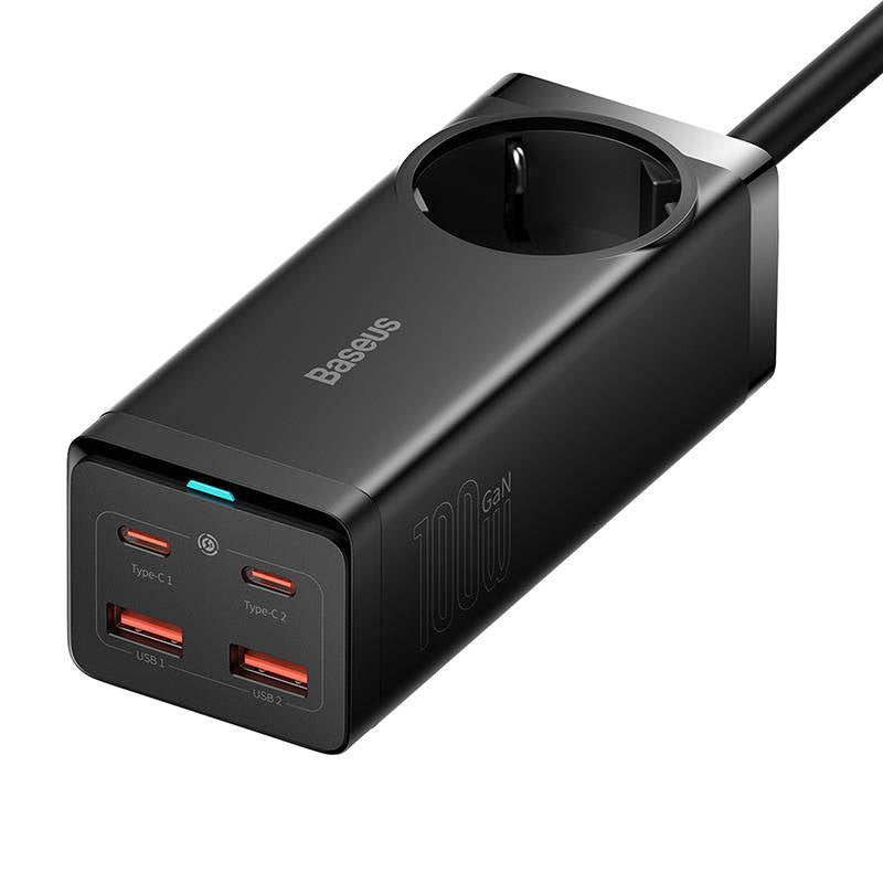 Baseus - Wall Charger/Powerstrip (PSZM000401) - GaN3 Pro, 2xUSB, 2xUSB-C, AC, 100W - Black