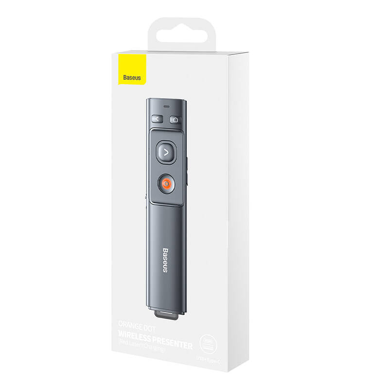 Baseus - Remote Control Orange Dot (WKCD000013) - for Presentation, with a Red Laser Pointer - Gray