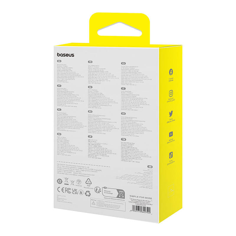 Baseus - Power Bank Magnetic Mini (P1002210B333-00) - MagSafe, 2x USB-C, Lightning, 30W, Fast Charge, 10000mAh - Blue