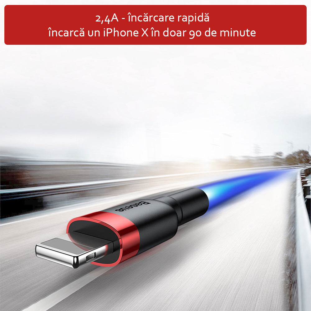 Baseus - Data Cable Cafule (CALKLF-A19) - USB to Lightning, 2.4A, 480Mbps, 0.5m - Red / Black