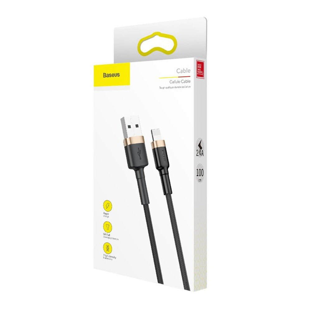 Baseus - Data Cable Cafule (CALKLF-BV1) - USB to Lightning, 2.4A, 480Mbps, 1m - Black / Gold