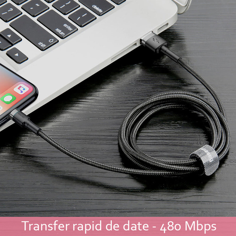 Baseus - Data Cable Cafule (CALKLF-BV1) - USB to Lightning, 2.4A, 480Mbps, 1m - Black / Gold