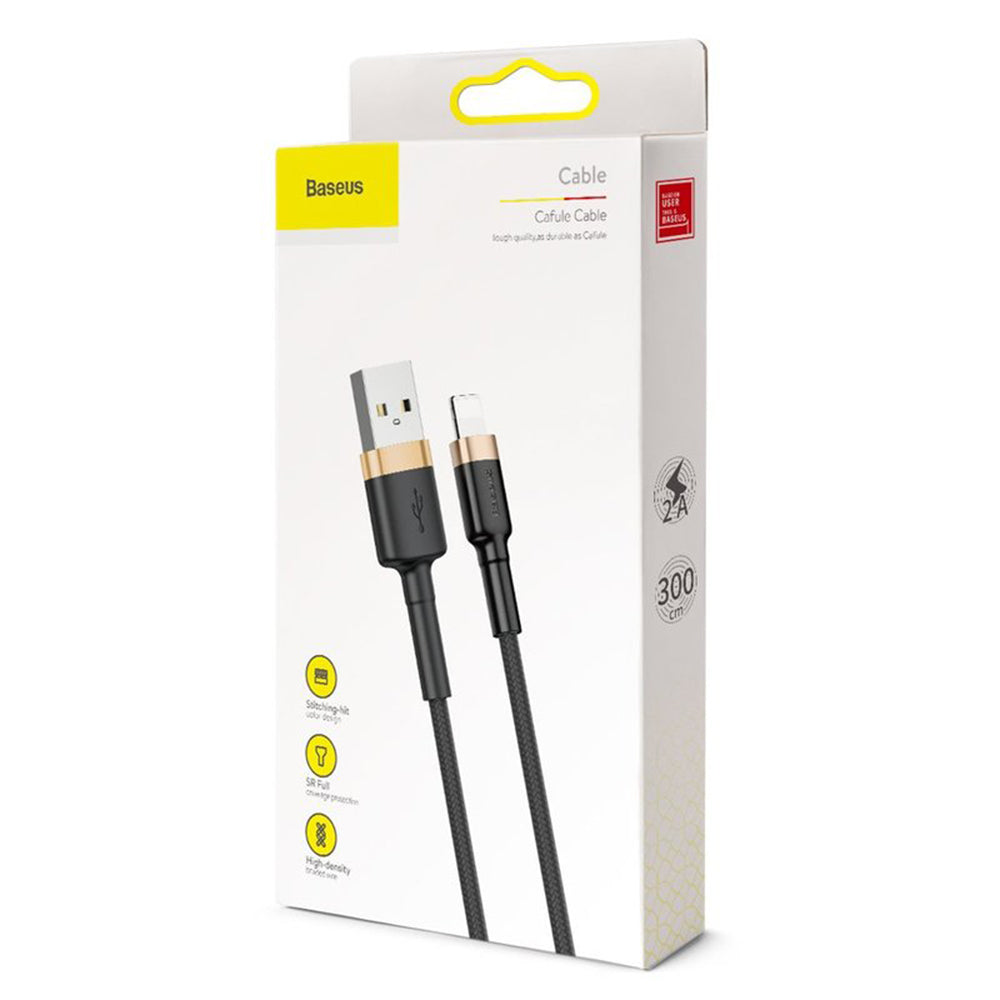 Baseus - Data Cable Cafule (CALKLF-RV1) - USB to Lightning, 2A, 3m - Black / Gold