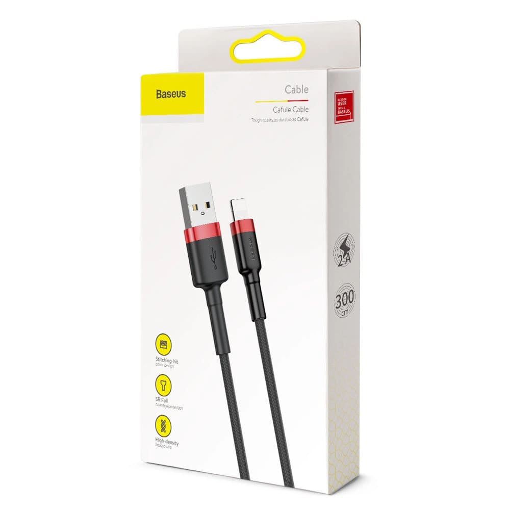 Baseus - Data Cable Cafule (CALKLF-R91) - USB to Lightning, QC3.0, 2A, 3m - Black / Red
