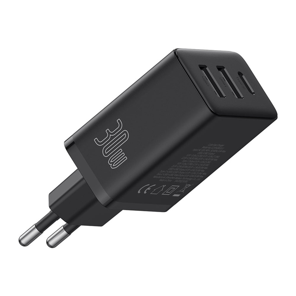 Baseus - Wall Charger (P10111402113-00) - GaN, 2x USB, Type-C, Fast Charging, 30W - Cluster Black