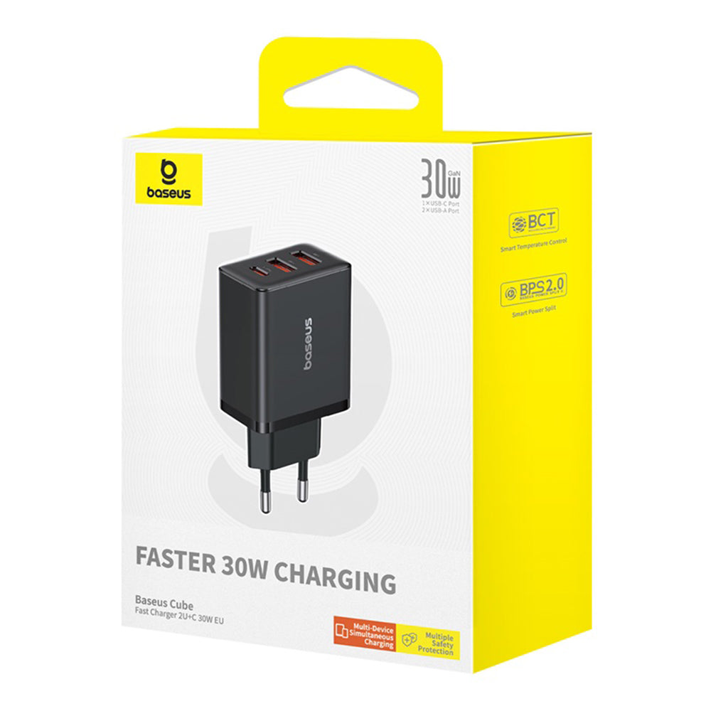 Baseus - Wall Charger (P10111402113-00) - GaN, 2x USB, Type-C, Fast Charging, 30W - Cluster Black