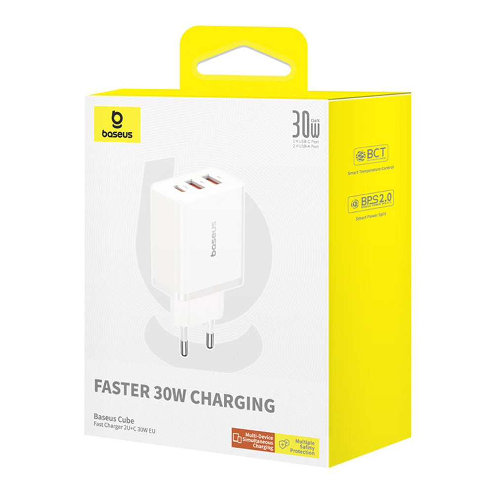 Baseus - Wall Charger (P10111402213-00) - GaN, 2x USB, Type-C, Fast Charging, 30W - White