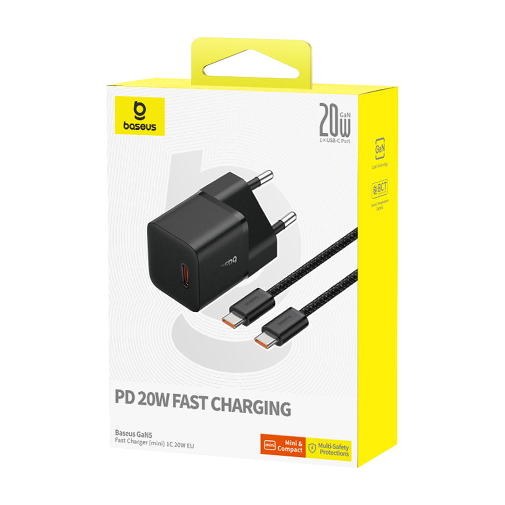 Baseus - Wall Charger (P10110900113-00) - Type-C Cable Included, GaN, Type-C, 20W, 1m - Cluster Black