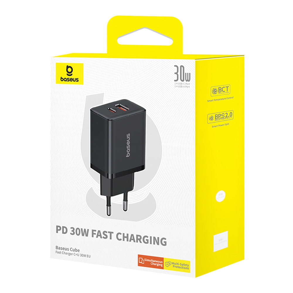 Baseus - Wall Charger (P10111404113-00) - USB, Type-C, Fast Charge 30W - Cluster Black