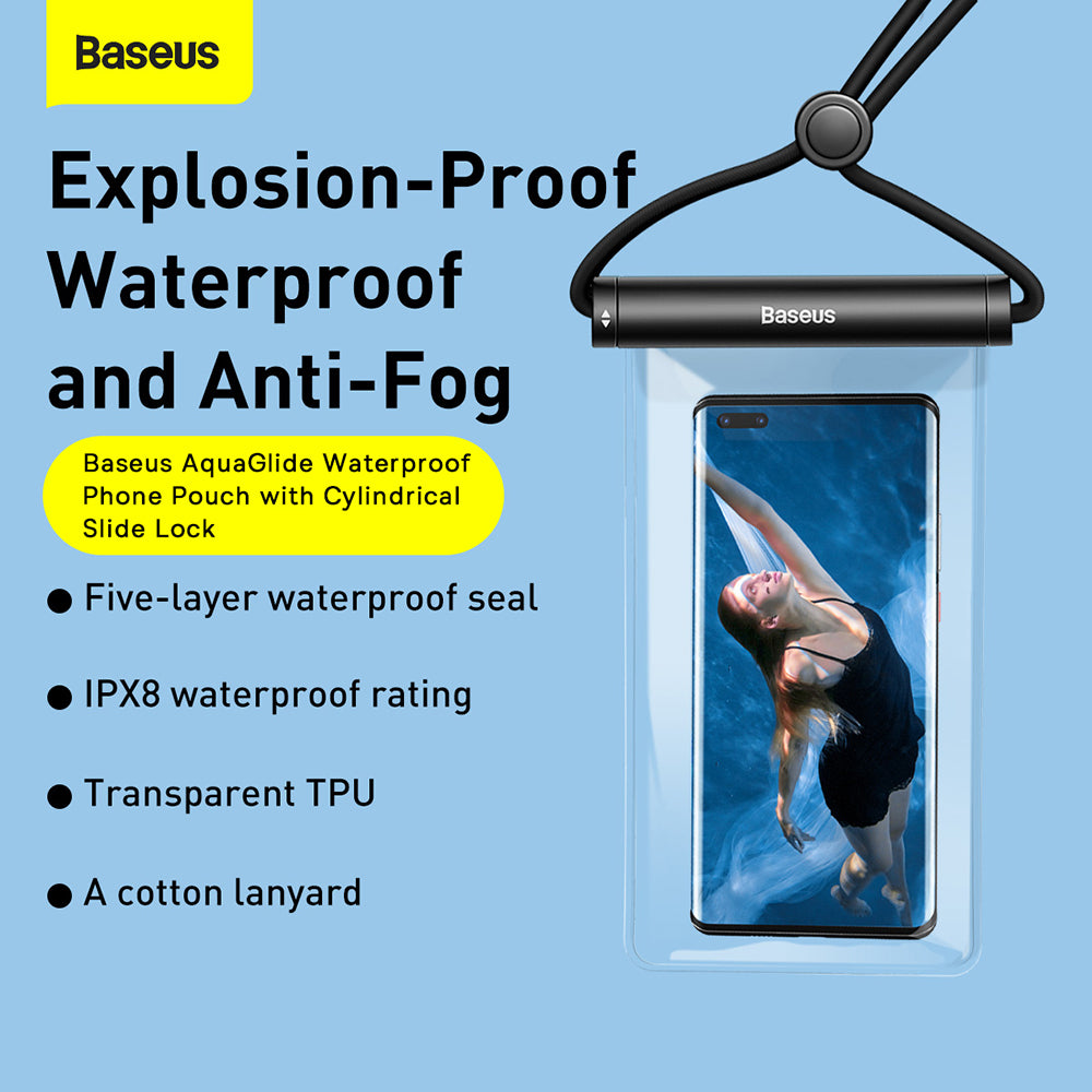 Baseus - Waterproof Case (P60263701113-00) - IPX8, with Cylindrical Slide Lock, for Phone 7.2" - Black