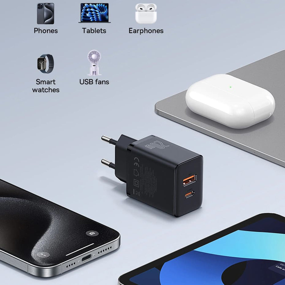 Baseus - Wall Charger (P10111403113-00) - USB, Type-C, Fast Charge 20W - Cluster Black