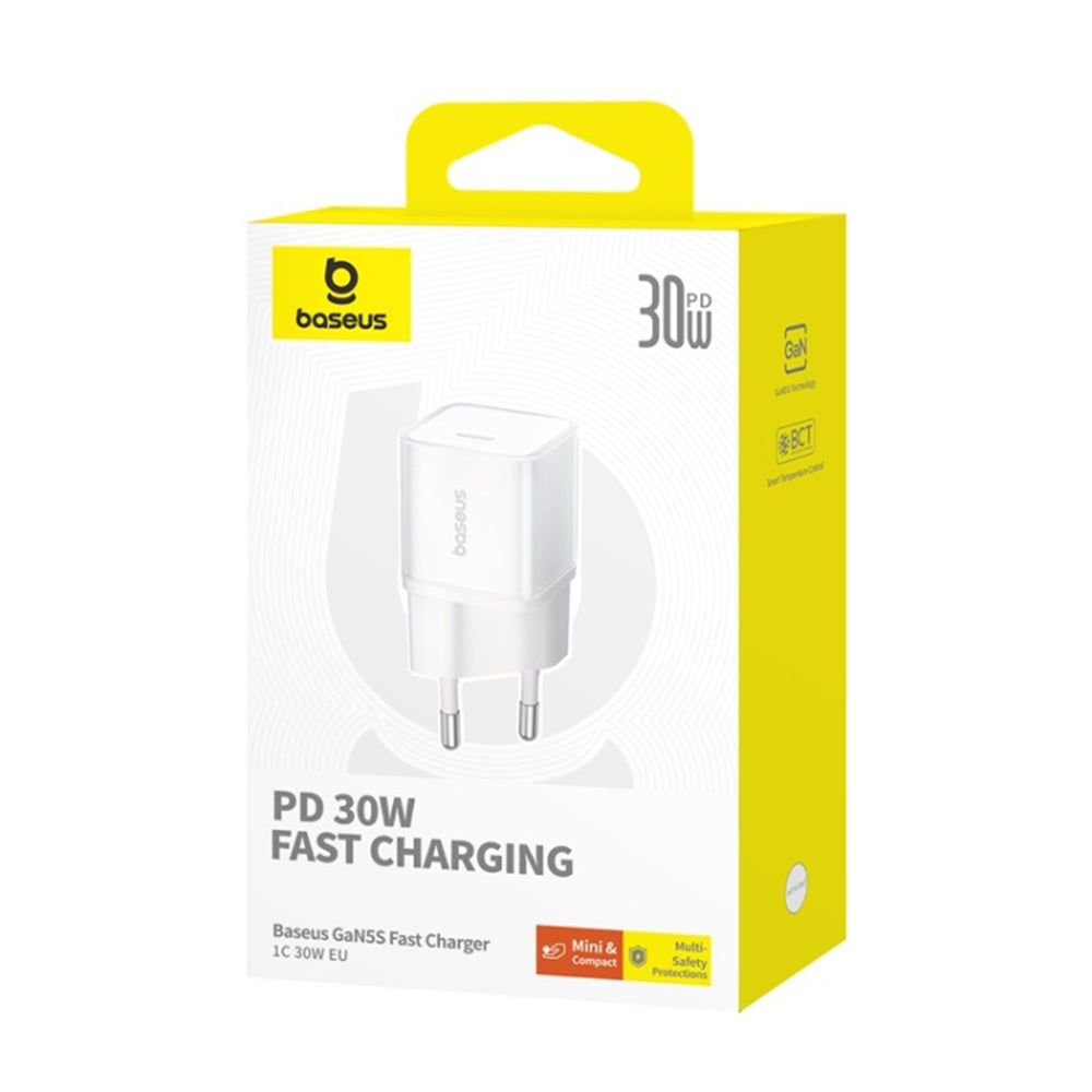 Baseus - Wall Charger Gallium Nitride (P10162504213-00) - GaN5S, Type-C, Fast Charge, 30W - White