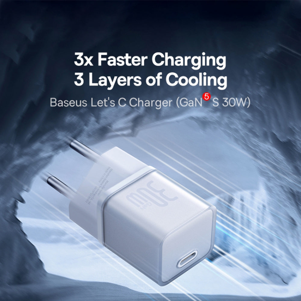 Baseus - Wall Charger Gallium Nitride (P10162504213-00) - GaN5S, Type-C, Fast Charge, 30W - White
