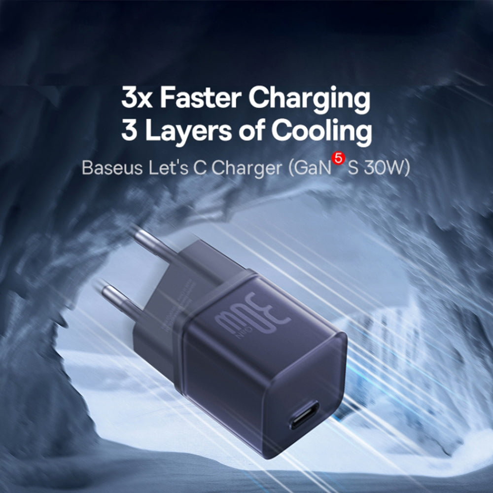 Baseus - Wall Charger Gallium Nitride (P10162504523-00) - GaN5S, Type-C, Fast Charge, 30W - Purple