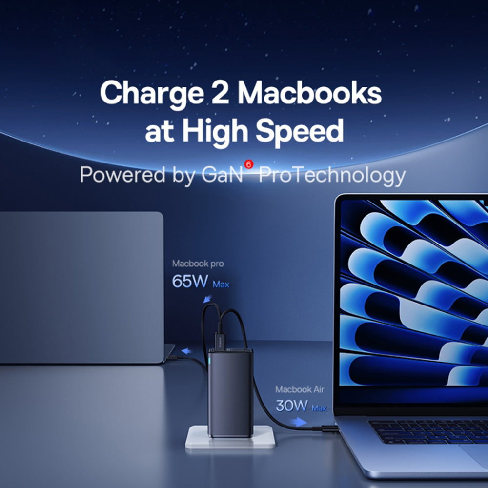 Baseus - Wall Charger GaN6 Pro (P10162705112-00) - Type-C Cable Included, 2x USB, 2x Type-C, 100W, 100W, 20V, 5A, 1m - Black