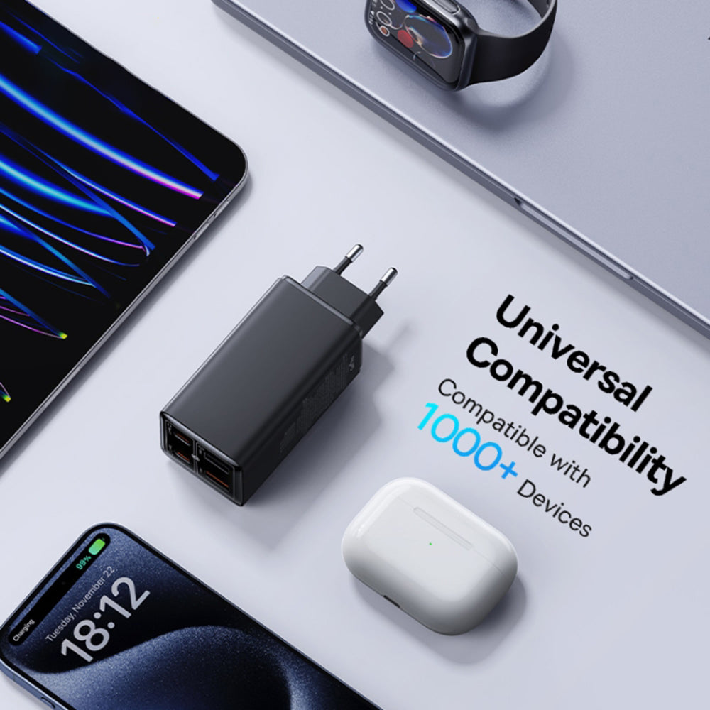 Baseus - Wall Charger GaN6 Pro (P10162705112-00) - Type-C Cable Included, 2x USB, 2x Type-C, 100W, 100W, 20V, 5A, 1m - Black