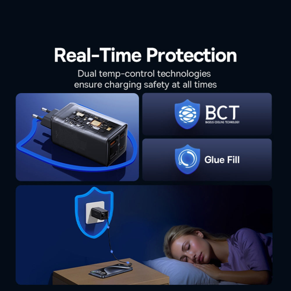 Baseus - Wall Charger GaN6 Pro (P10162705112-00) - Type-C Cable Included, 2x USB, 2x Type-C, 100W, 100W, 20V, 5A, 1m - Black