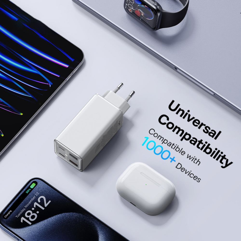 Baseus - Wall Charger GaN6 Pro (P10162705212-00) - Type-C Cable Included, 2x USB, 2x Type-C, 100W, 100W, 20V, 5A, 1m - White