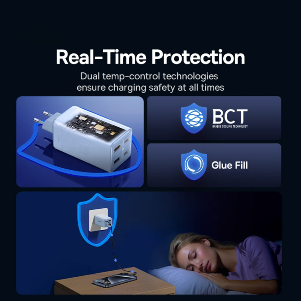 Baseus - Wall Charger GaN6 Pro (P10162705312-00) - Type-C Cable Included, 2x USB, 2x Type-C, 100W, 100W, 20V, 5A, 1m - Blue
