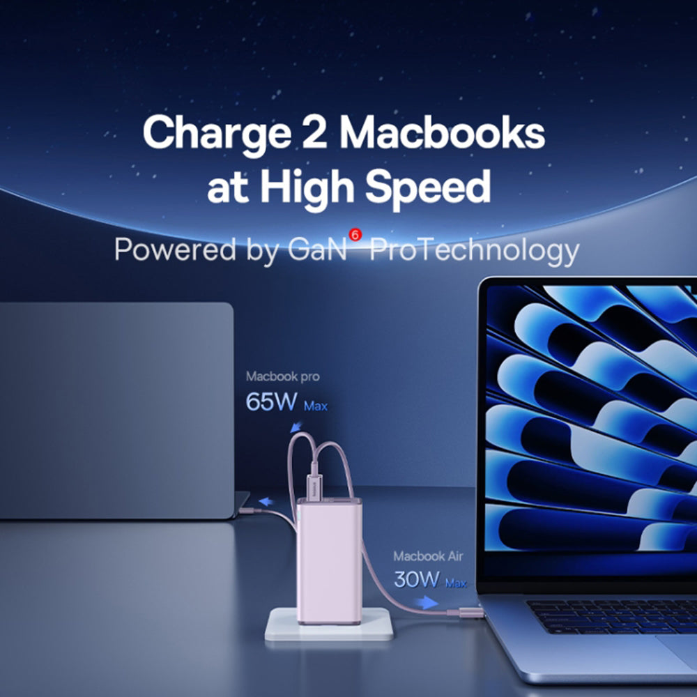 Baseus - Wall Charger GaN6 Pro (P10162705532-00) - Type-C Cable Included, 2x USB, 2x Type-C, 100W, 100W, 20V, 5A, 1m - Purple