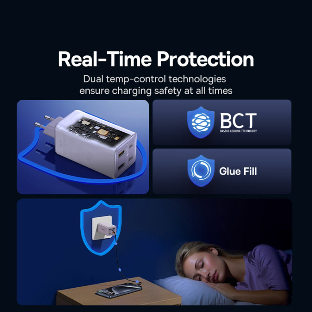 Baseus - Wall Charger GaN6 Pro (P10162705532-00) - Type-C Cable Included, 2x USB, 2x Type-C, 100W, 100W, 20V, 5A, 1m - Purple