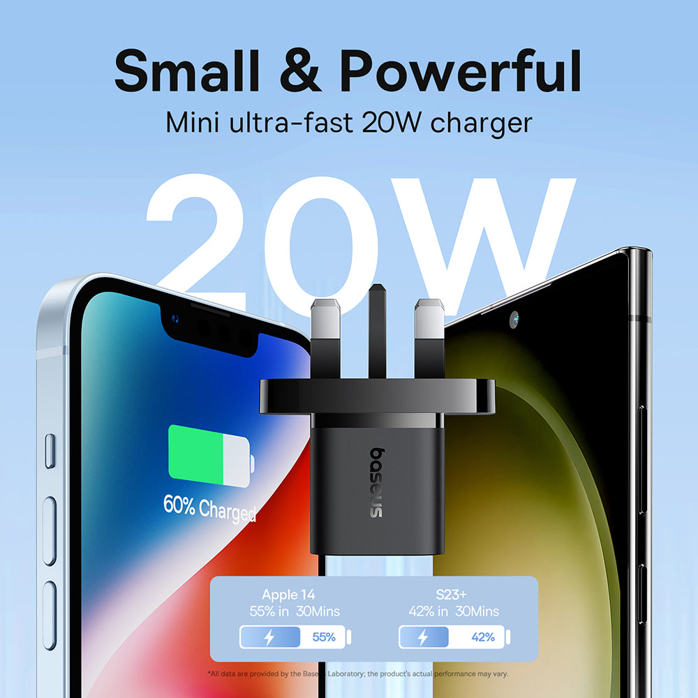 Baseus - Wall Charger (P10110907113-00) - UK Plug, Type-C, GaN5, Quick Charge 20W - Black