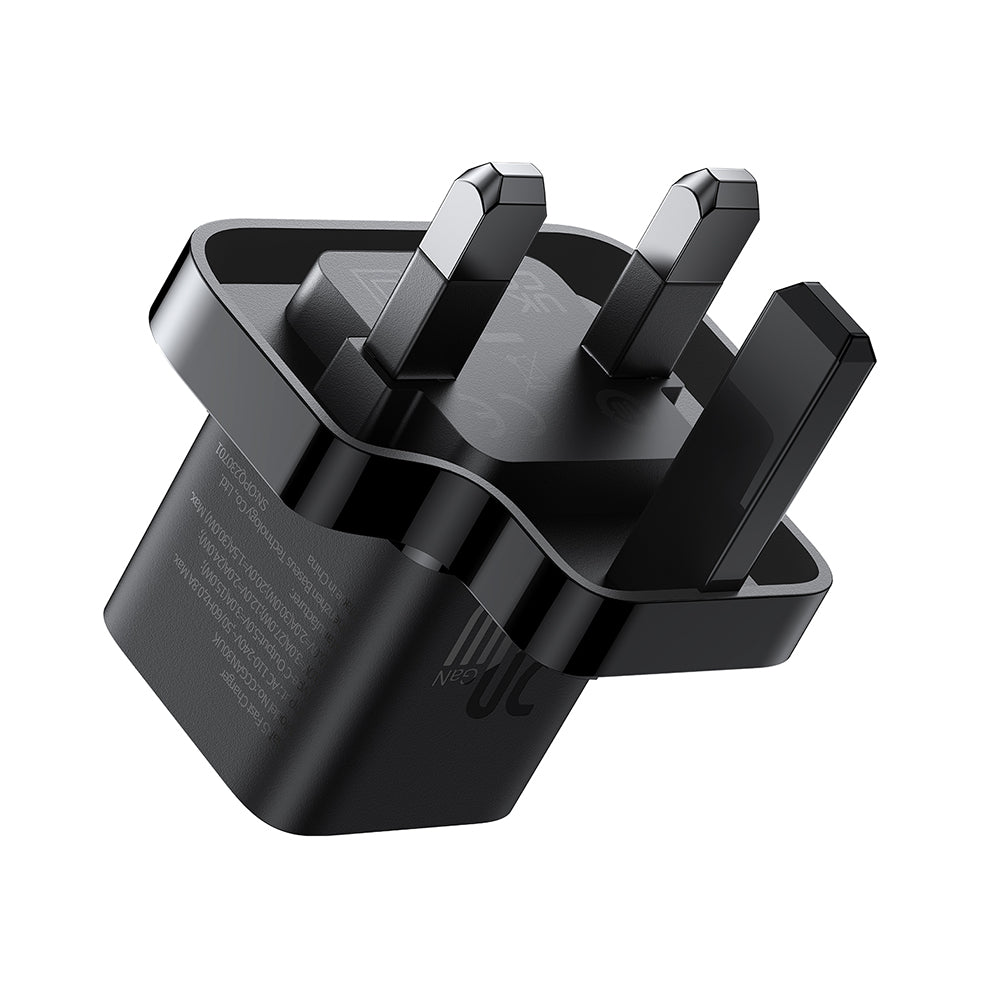 Baseus - Wall Charger (P10110907113-00) - UK Plug, Type-C, GaN5, Quick Charge 20W - Black