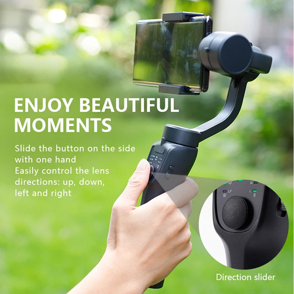 Techsuit - Phone Gimbal (F8) - 3 Axis, with Sport Inception, Timing Control, Bluetooth, Remote, Type-C, 2200 mAh - Black