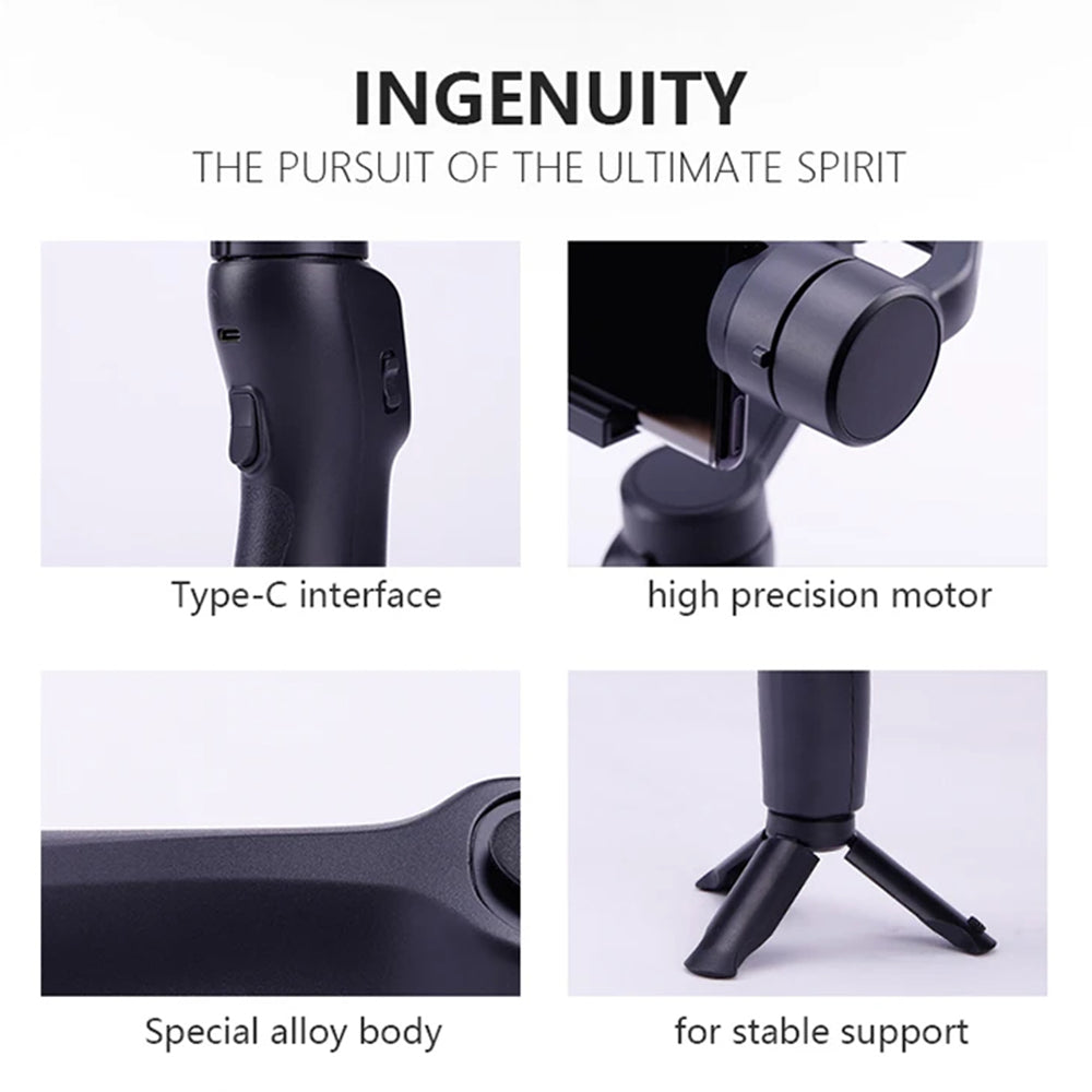 Techsuit - Phone Gimbal (F8) - 3 Axis, with Sport Inception, Timing Control, Bluetooth, Remote, Type-C, 2200 mAh - Black