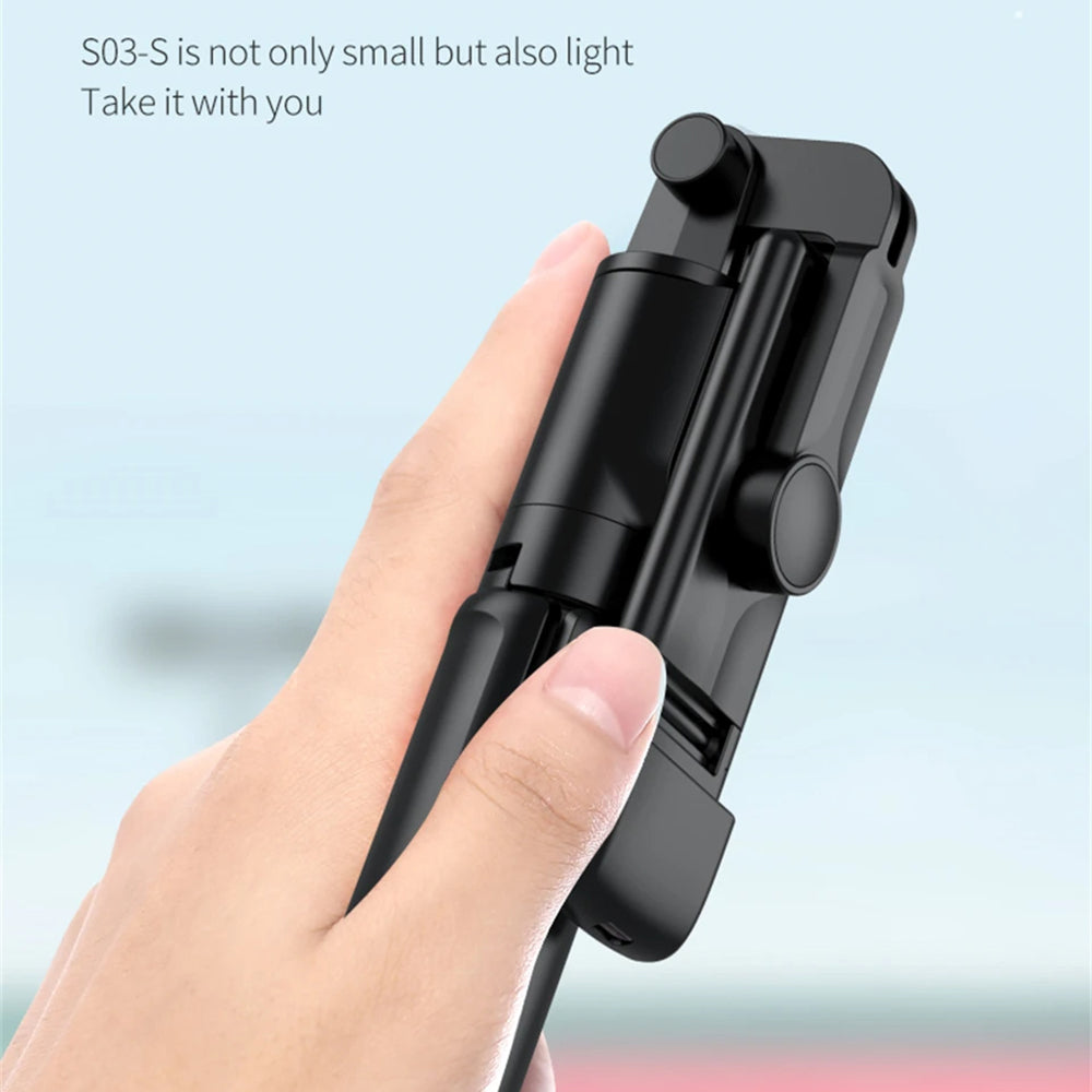 Techsuit - Mini Selfie Stick (S03-S) - Stable & Compact Tripod Mount, Bluetooth Remote Control, LED Light, 67cm - Black