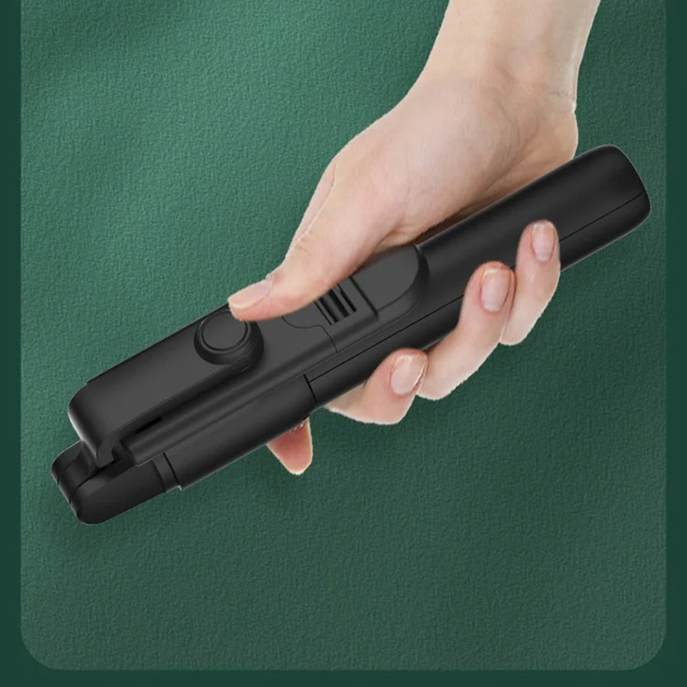 Techsuit - Mini Selfie Stick (S05-S) - Compact Tripod Mount with Bluetooth Remote Control, LED Light, Foldable, 105cm - Black