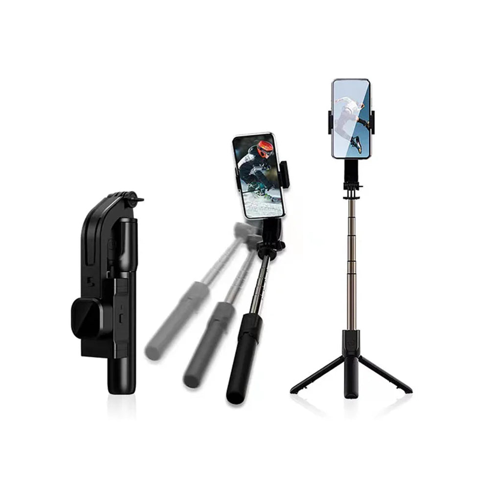 Techsuit - Selfie Stick Gimbal (C06) - Compact Tripod Mount with Bluetooth Remote Control, LED Fill Light, 360, 76cm - Black