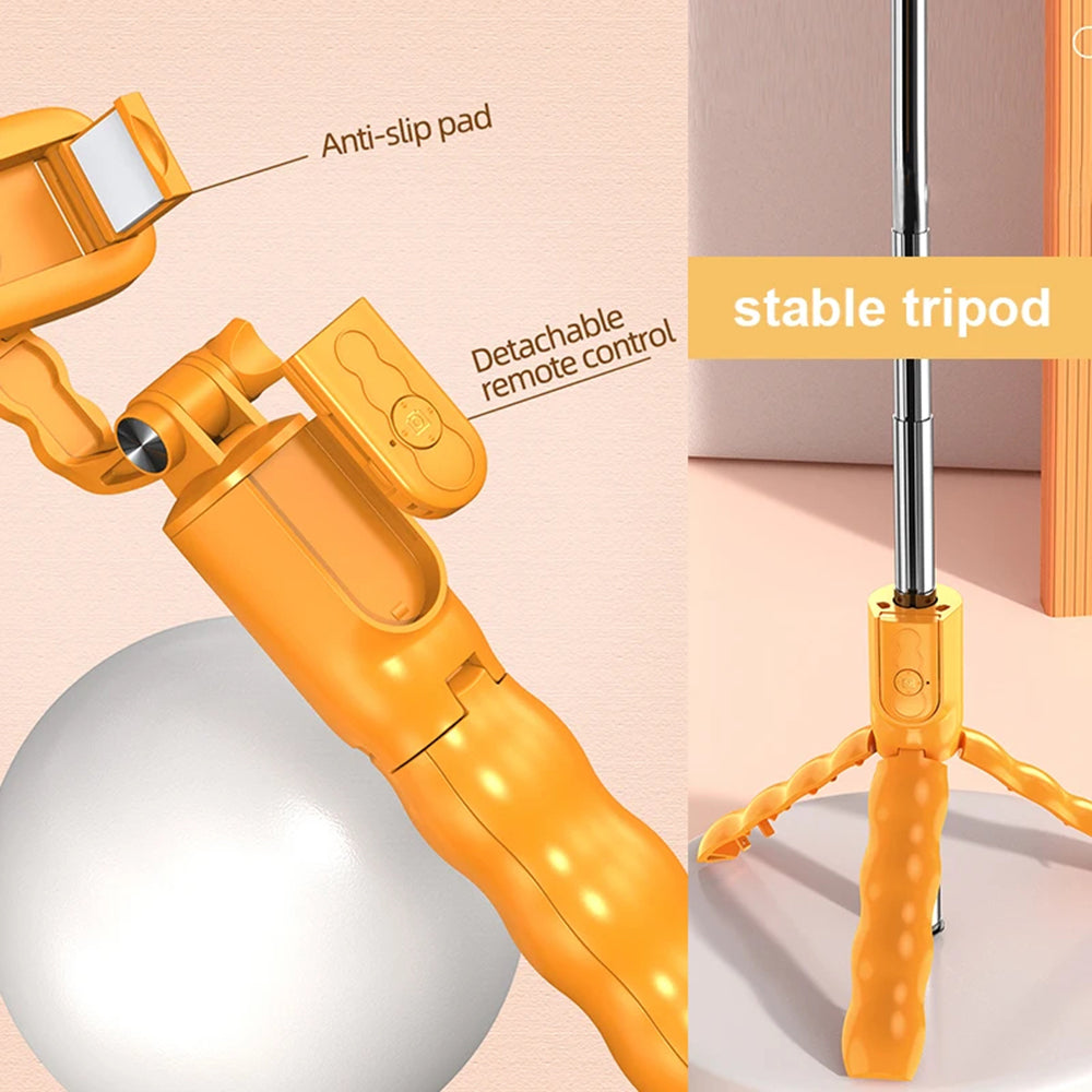 Techsuit - Mini Selfie Stick (KT01) - Compact Tripod Mount with Detachable Remote Control, 70cm - Orange