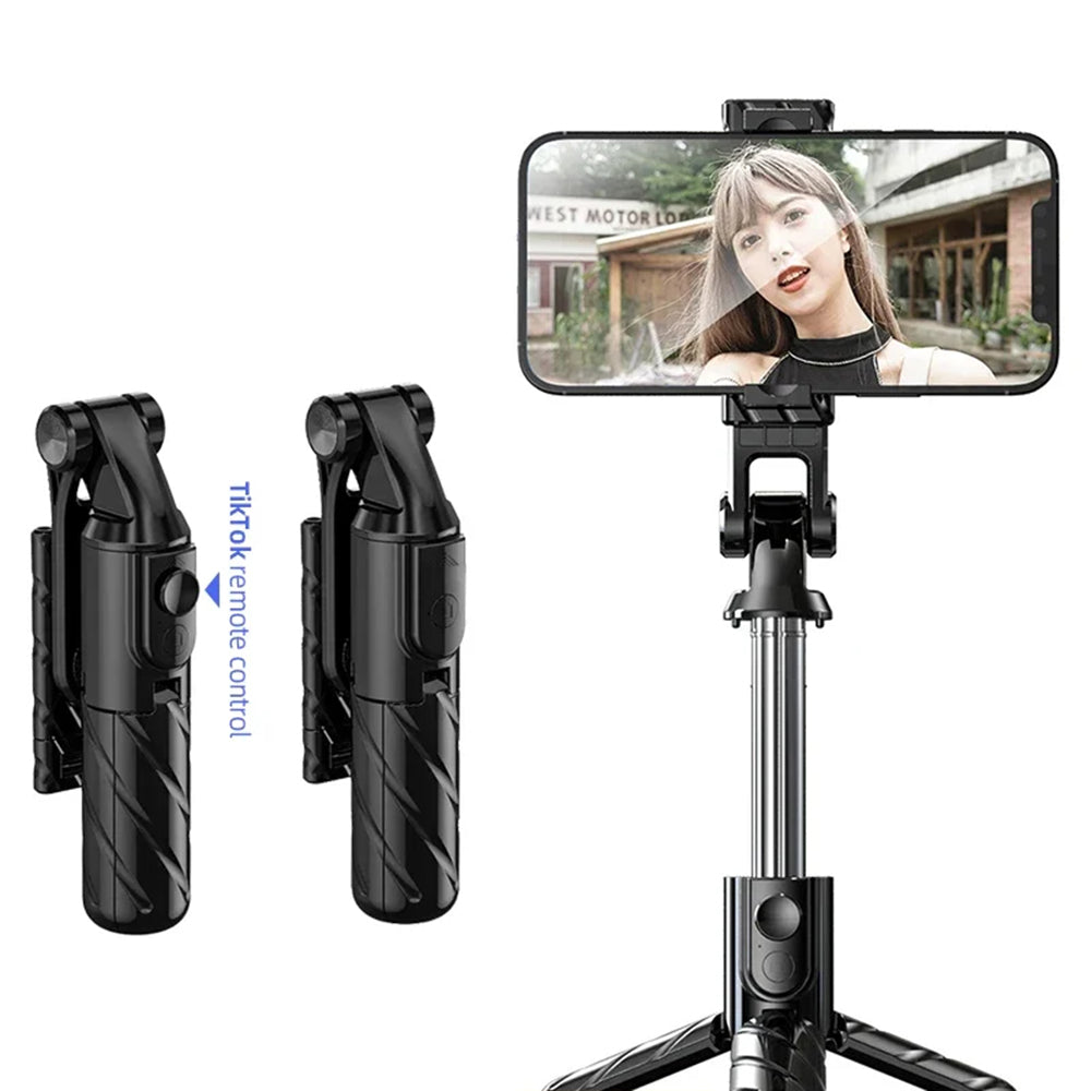 Techsuit - Mini Selfie Stick (K03) - Compact Tripod Mount with Bluetooth Remote Control, Foldable, 70cm - Black
