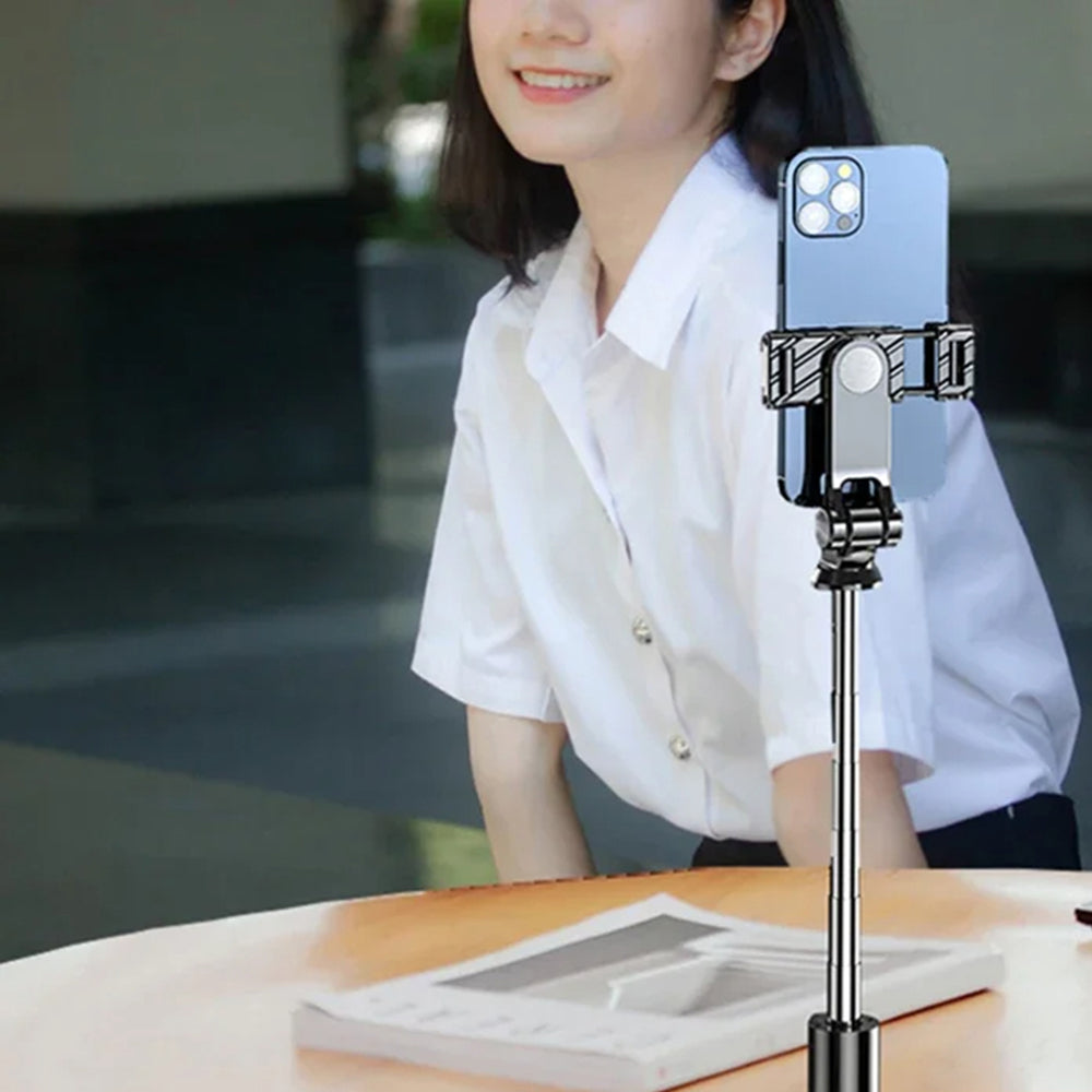 Techsuit - Mini Selfie Stick (K03) - Compact Tripod Mount with Bluetooth Remote Control, Foldable, 70cm - Black