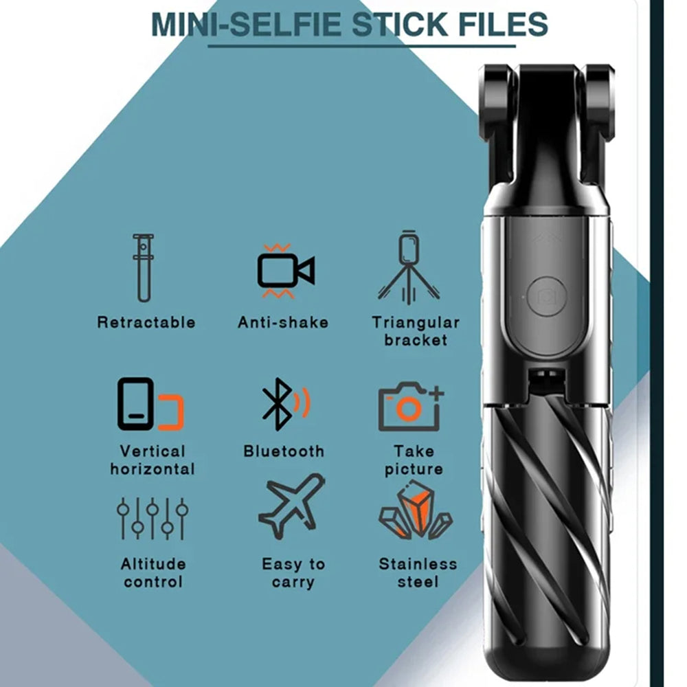 Techsuit - Mini Selfie Stick (K03) - Compact Tripod Mount with Bluetooth Remote Control, Foldable, 70cm - Black