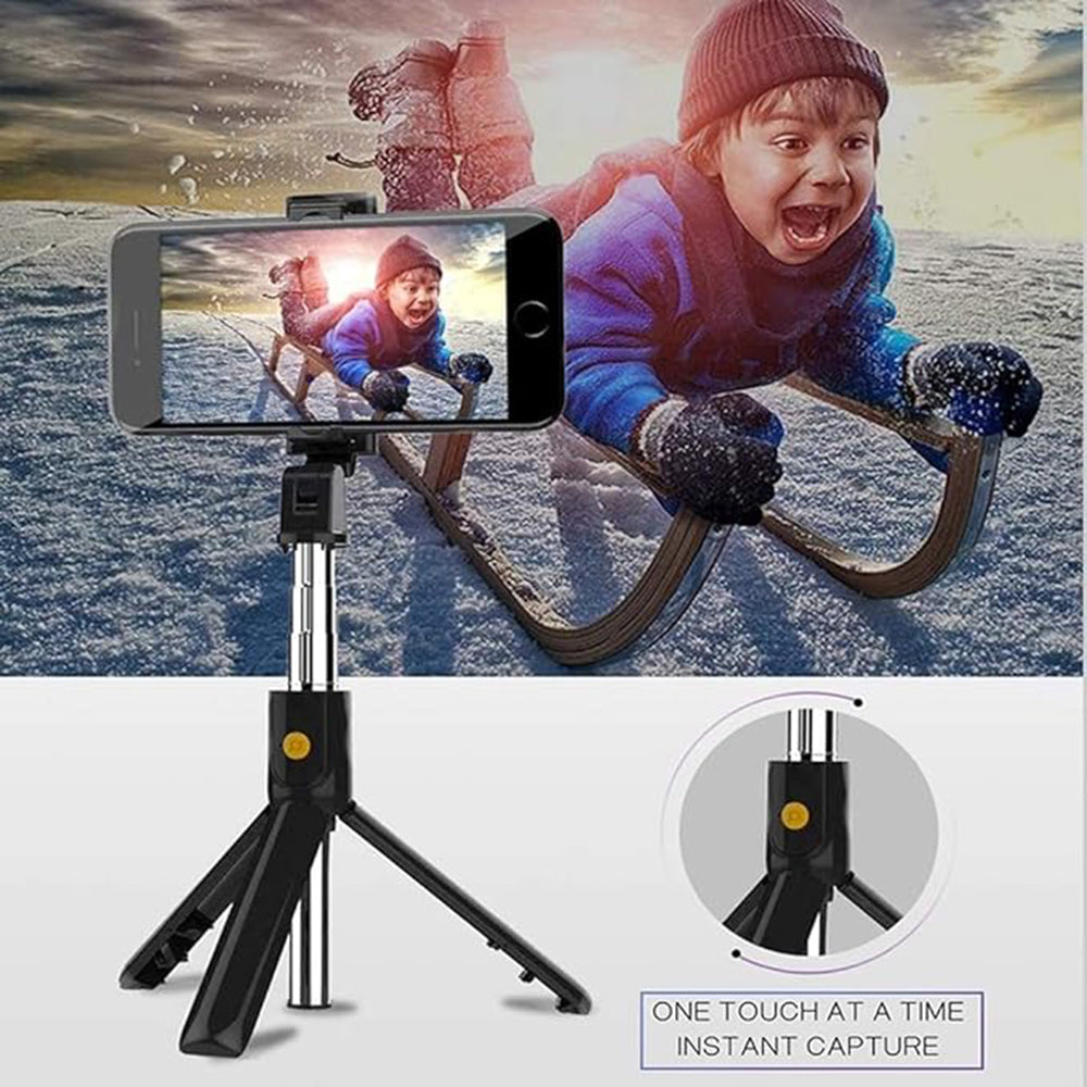 Techsuit - Selfie Stick (K07) - Compact Tripod Mount with Bluetooth Remote Control, Foldable, 70cm - Black