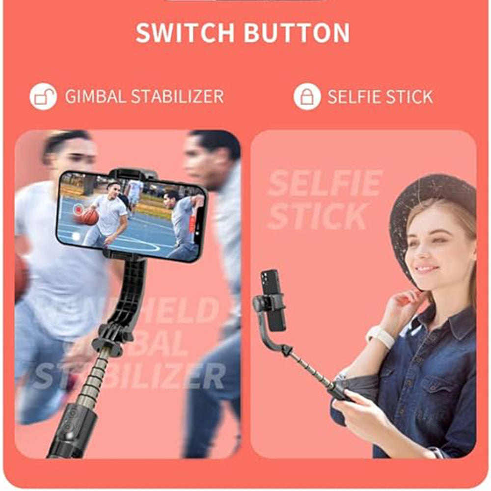 Techsuit - Mini Selfie Stick (L08Mini) - Stable Gimbal/Tripod with Removable Wireless Remote, 360 Rotation Head, 70cm - Black