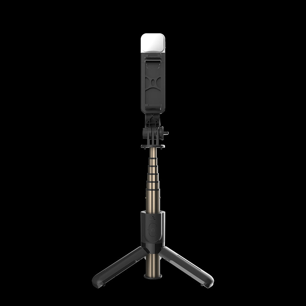 Techsuit - Mini Selfie Stick (L10s) - Stable Tripod with Bluetooth Remote Control and Fill Light, 70cm - Black