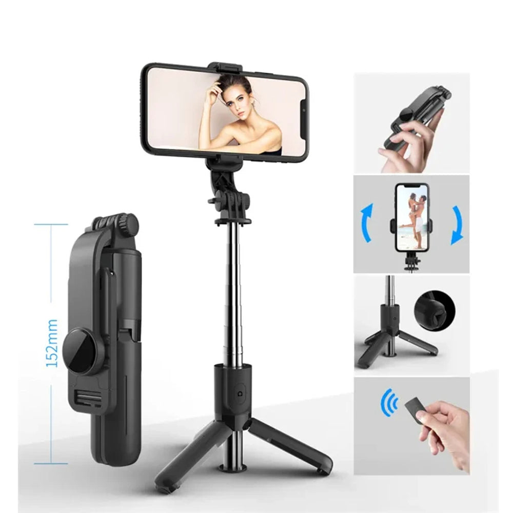 Techsuit - Mini Selfie Stick (L11) - Stable Tripod with Bluetooth Self Timer, 360 Rotation, 73cm - Black