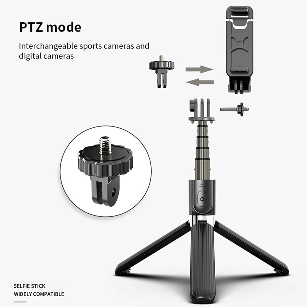Techsuit - Selfie Stick (L03) - Stable Tripod with Bluetooth Remote Control, Aluminium Alloy, 83cm - Black