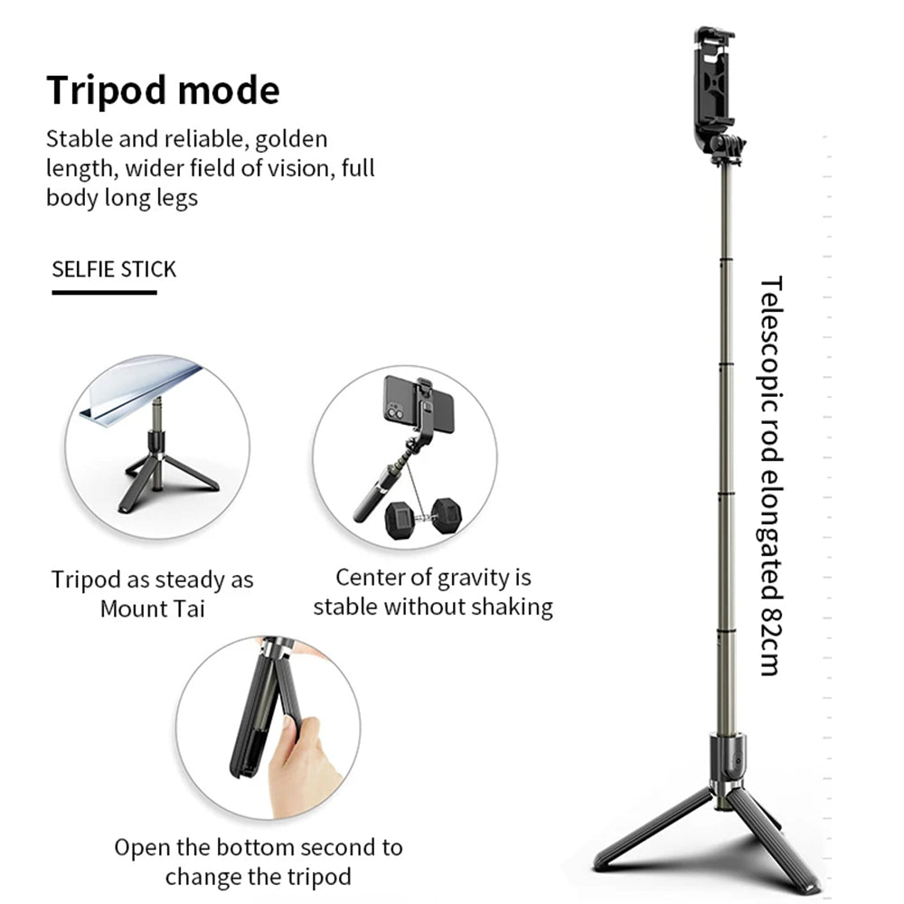 Techsuit - Selfie Stick (L03) - Stable Tripod with Bluetooth Remote Control, Aluminium Alloy, 83cm - Black