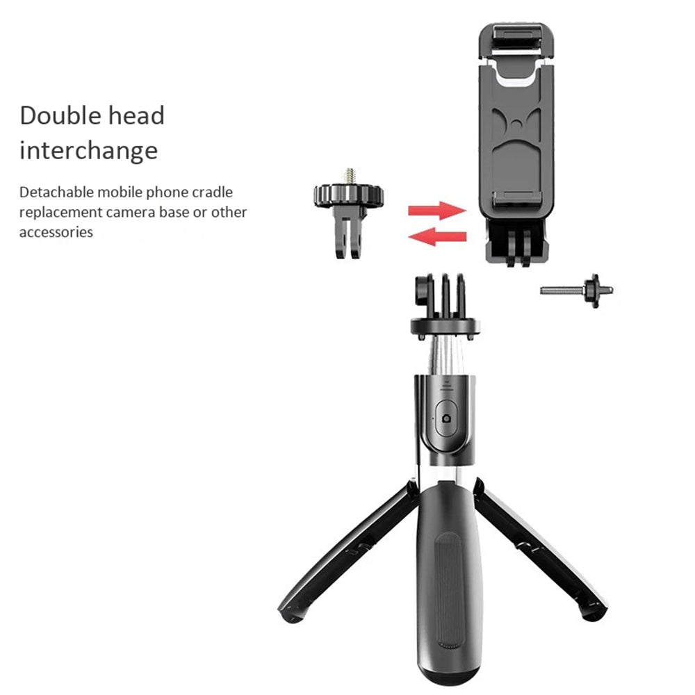 Techsuit - Selfie Stick (L02) - Stable Tripod with Bluetooth Remote Control, GoPro Compatible, 360 Rotation, 100cm - Black