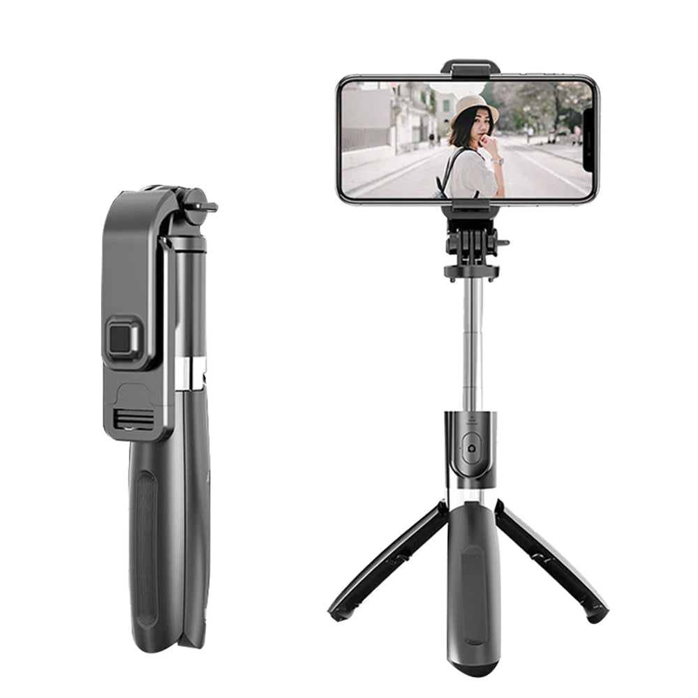 Techsuit - Selfie Stick (L02) - Stable Tripod with Bluetooth Remote Control, GoPro Compatible, 360 Rotation, 100cm - Black